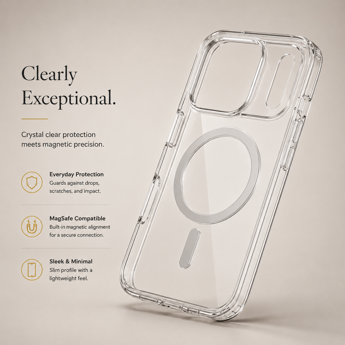 Premium iPhone Case MagSafe Compatible Transparent Clear Protective Phone Cover Slim Shockproof Lightweight Full Coverage