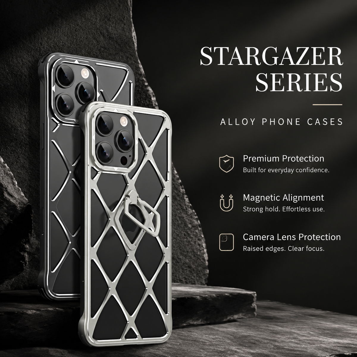 Premium iPhone Case MagSafe Compatible Ultra Light Metal Frame Cover Cooling Back Shockproof Stand Design