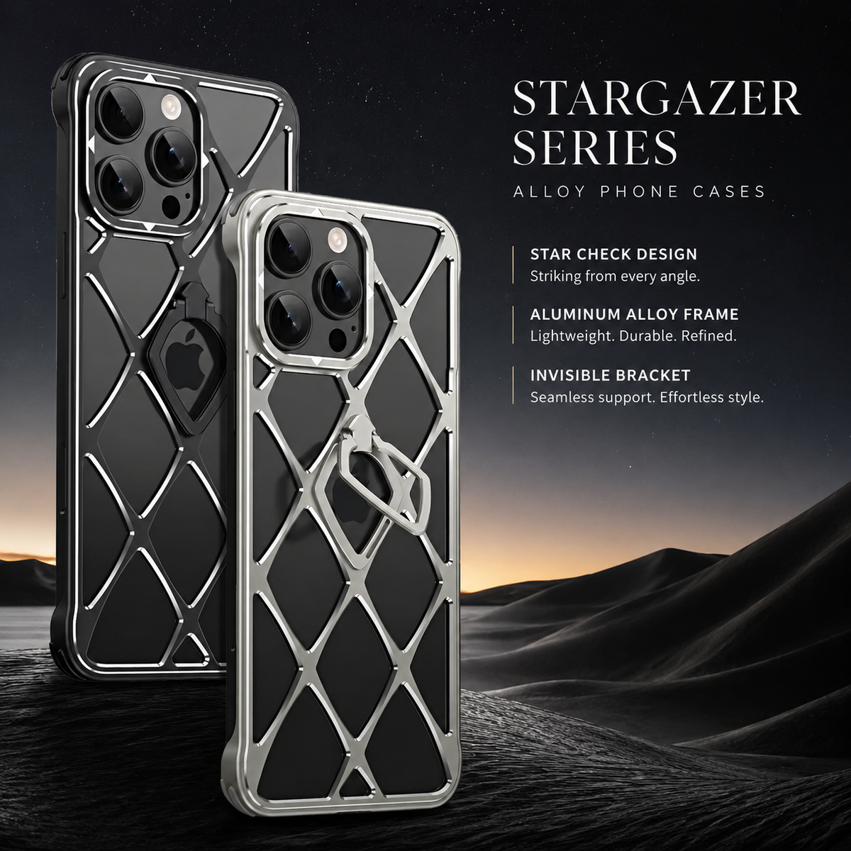 Premium iPhone Case MagSafe Compatible Ultra Light Metal Frame Cover Cooling Back Shockproof Stand Design