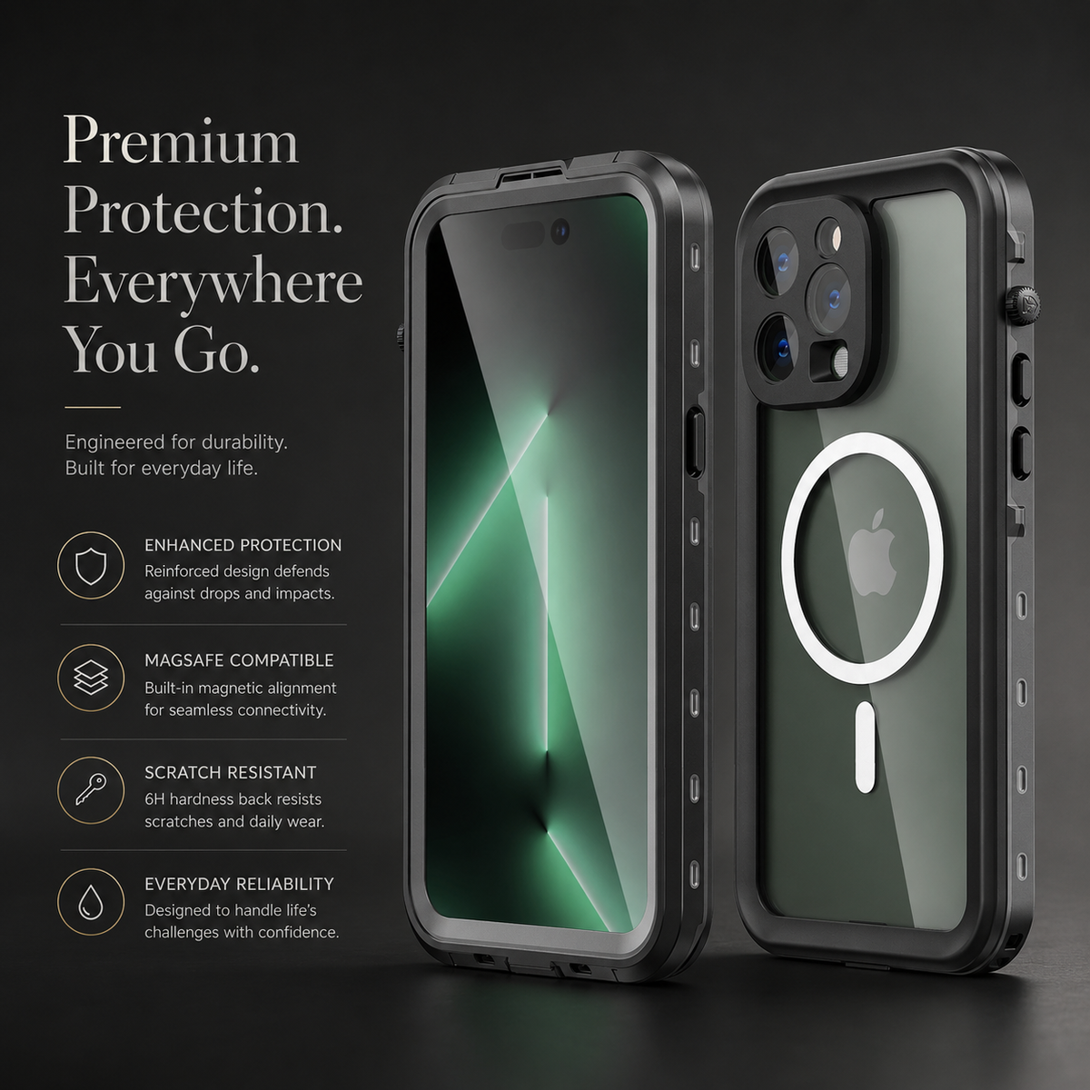 Premium iPhone Case MagSafe Compatible Waterproof IP68 Cover Full Body Protection
