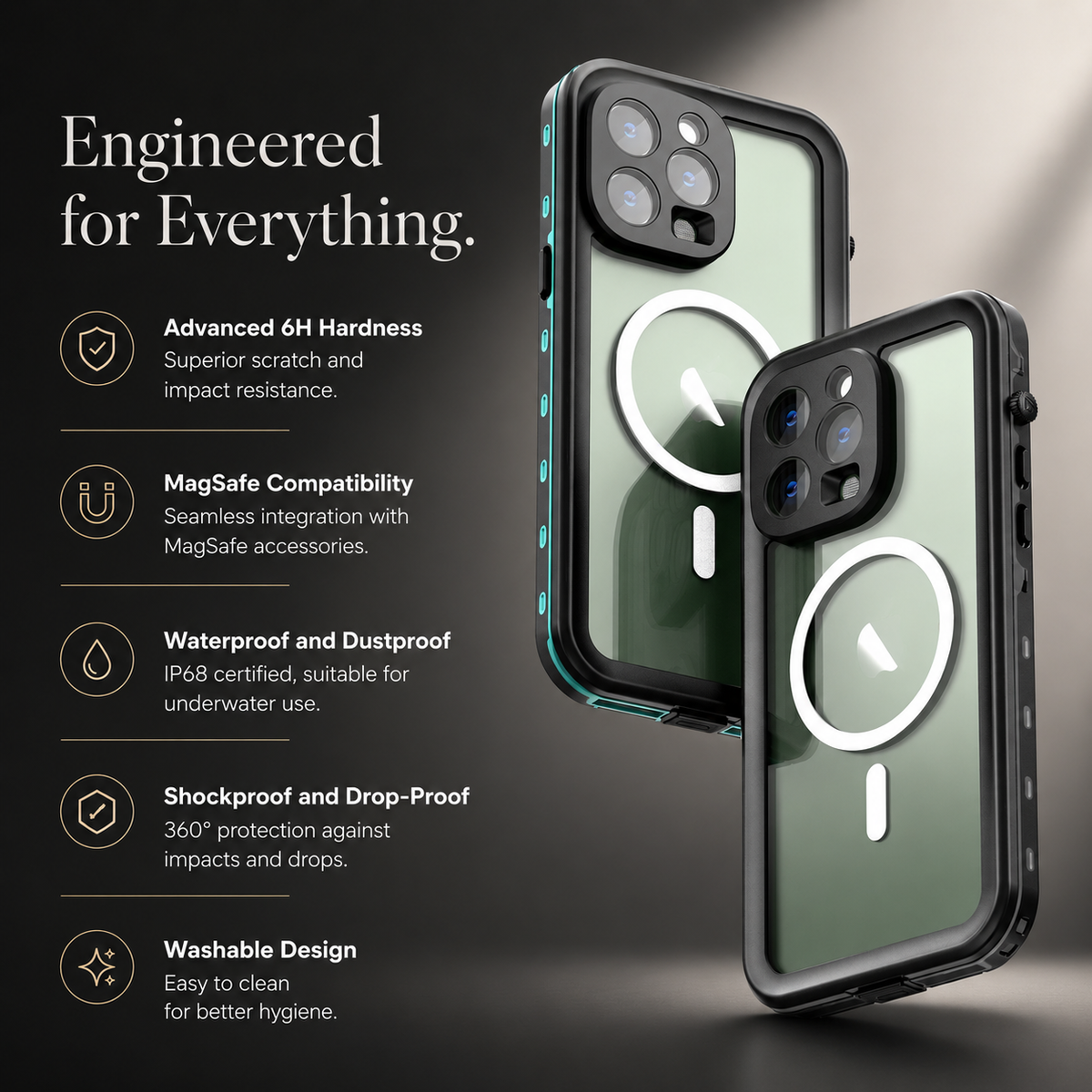 Premium iPhone Case MagSafe Compatible Waterproof IP68 Cover Full Body Protection