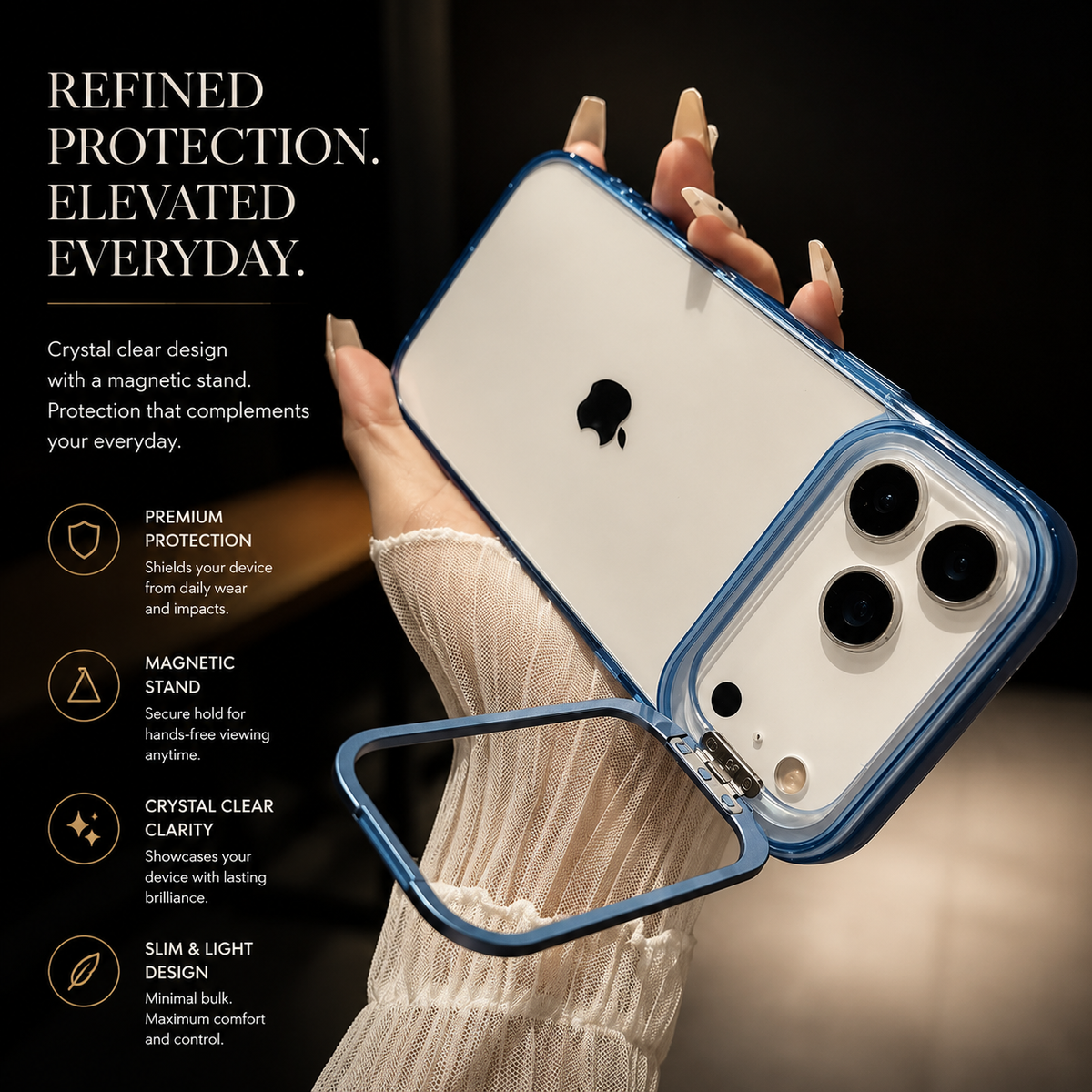 Premium iPhone Case MagSafe Crystal Clear Hard PC Bumper Shockproof Camera Lens Stand Armor Protection