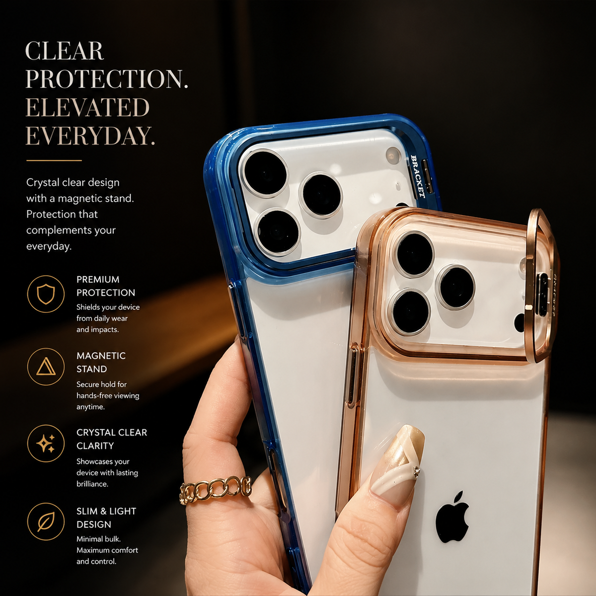 Premium iPhone Case MagSafe Crystal Clear Hard PC Bumper Shockproof Camera Lens Stand Armor Protection