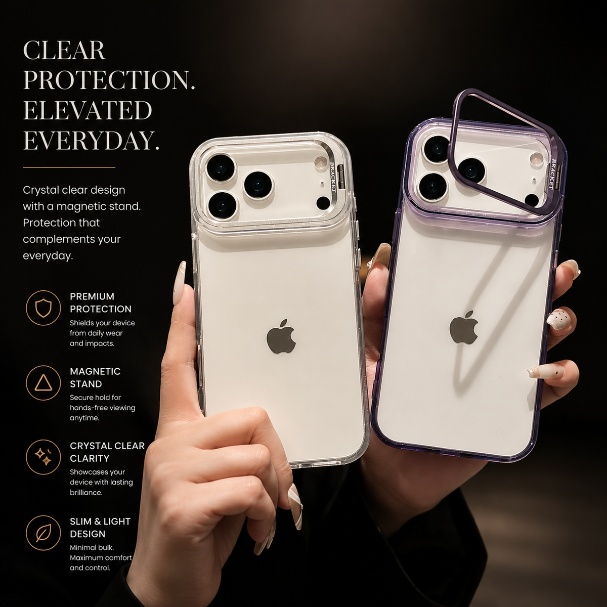 Premium iPhone Case MagSafe Crystal Clear Hard PC Bumper Shockproof Camera Lens Stand Armor Protection