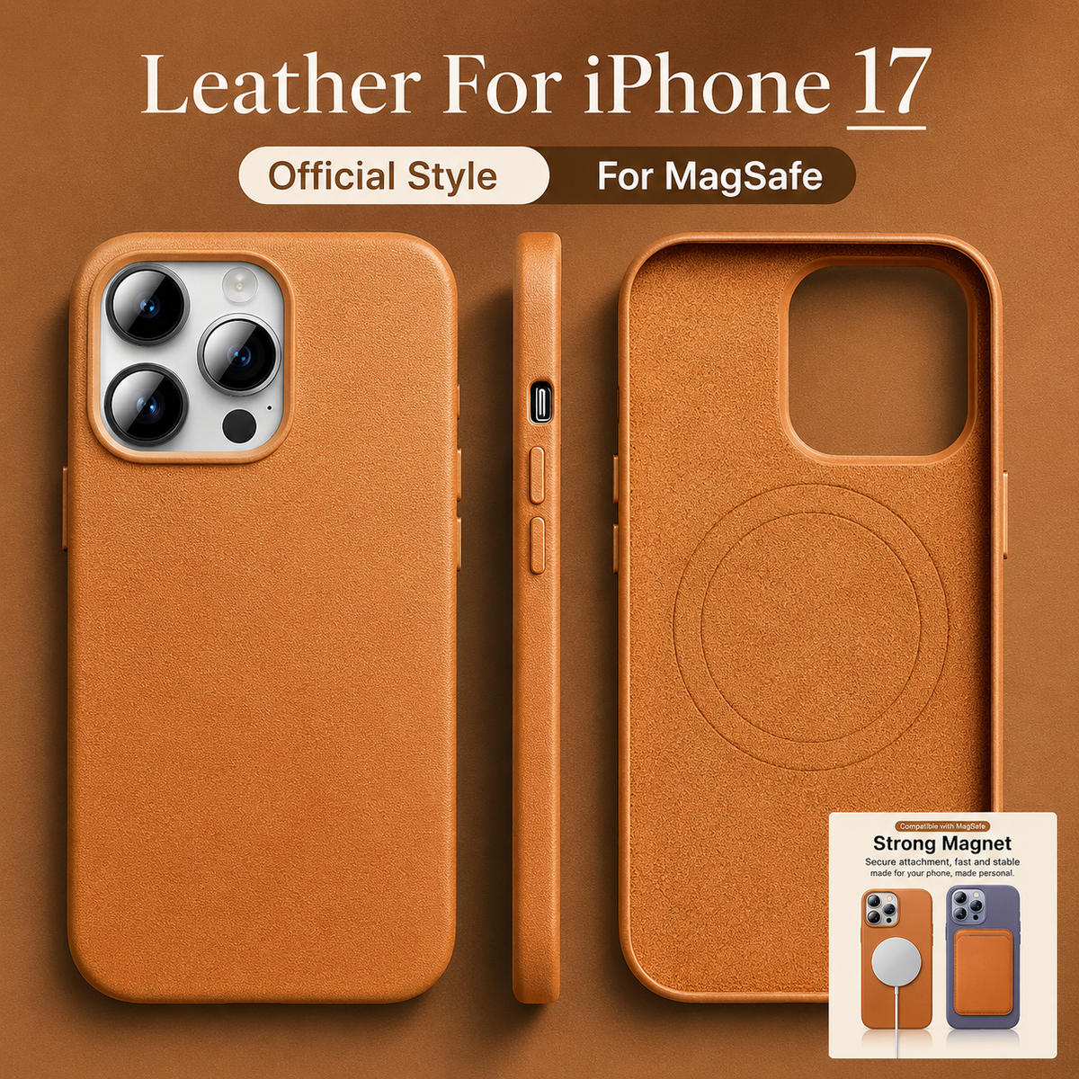 Premium iPhone Case MagSafe Leather Cover Strong Magnetic Support Shockproof Half Wrapped Slim Protective Design