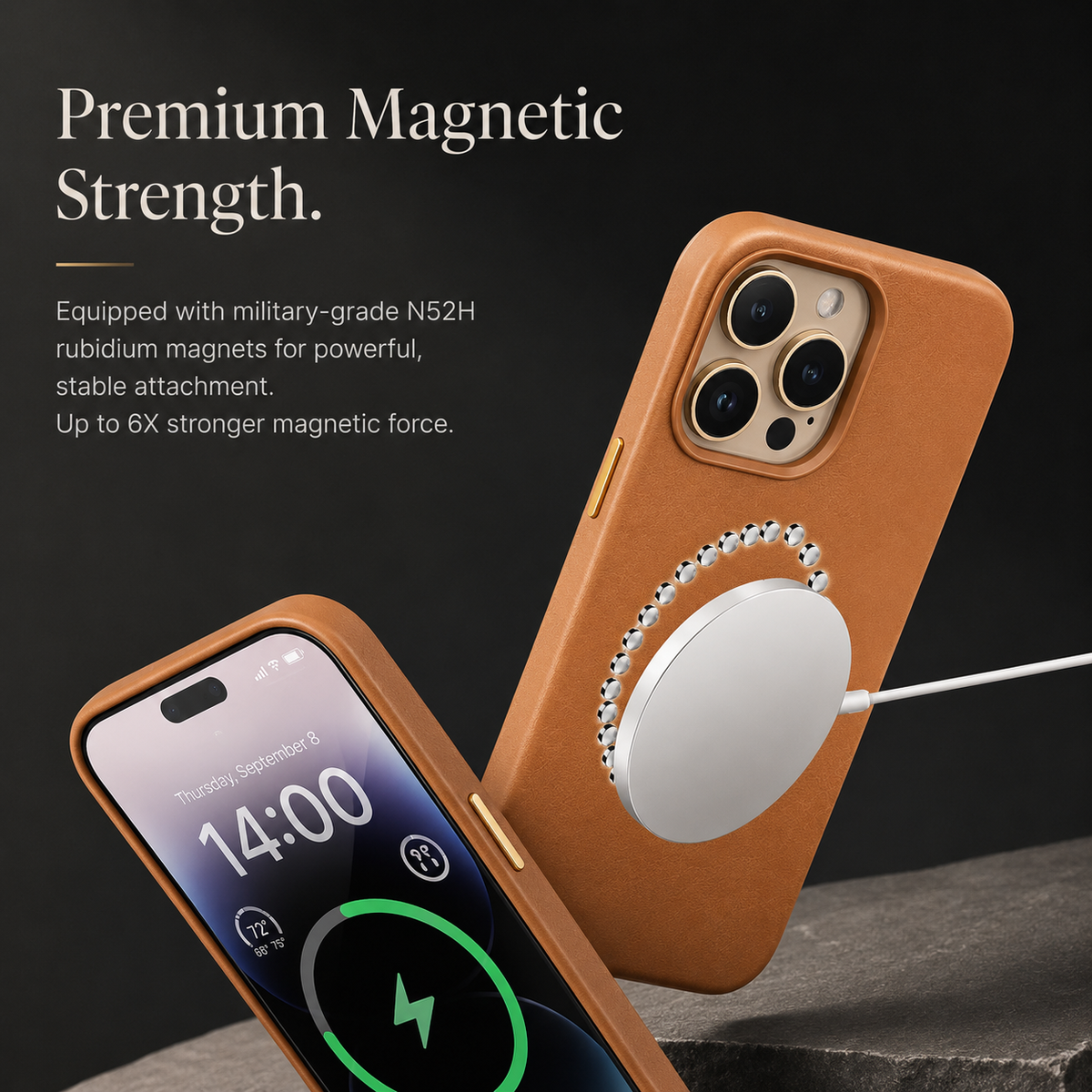 Premium iPhone Case MagSafe Leather Cover Strong Magnetic Support Shockproof Half Wrapped Slim Protective Design
