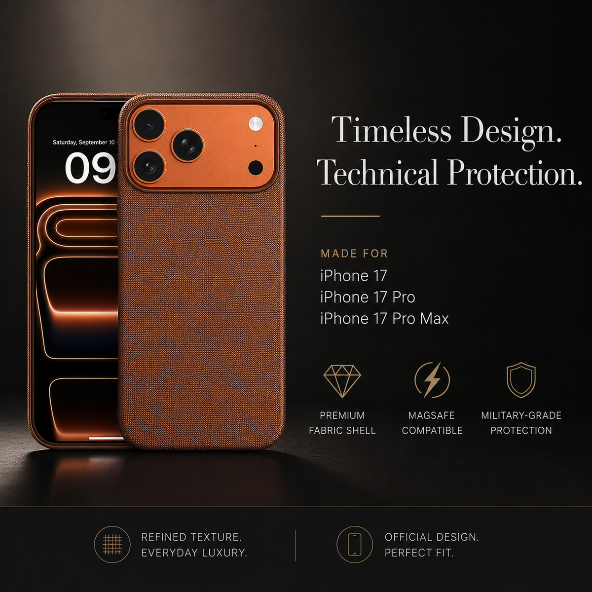 Premium iPhone Case MagSafe Magnetic Business Cover Wireless Charging Full Protection Polyester Fiber Design