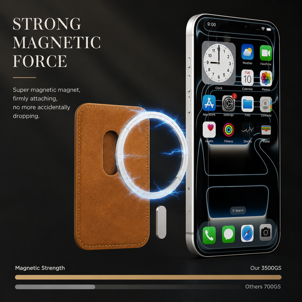 Premium iPhone Case Magnetic 2 In 1 Leather Card Holder Cover Wireless Charging Compatible Shockproof Dual Layer Protective Case
