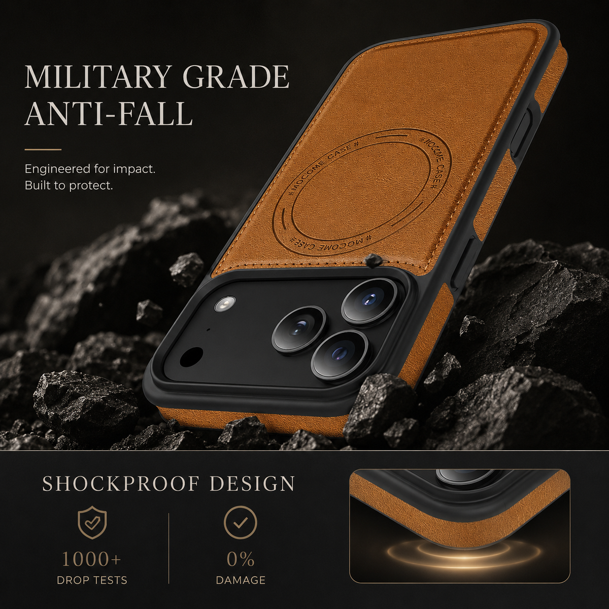 Premium iPhone Case Magnetic 2 In 1 Leather Card Holder Cover Wireless Charging Compatible Shockproof Dual Layer Protective Case