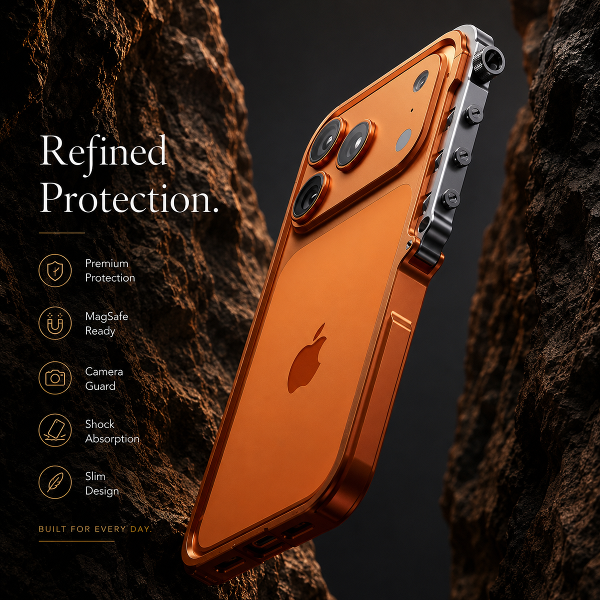 Premium iPhone Case Magnetic Aluminum Alloy Cyberpunk Bumper Shockproof Heat Dissipation Non Slip Lightweight Protective Frame