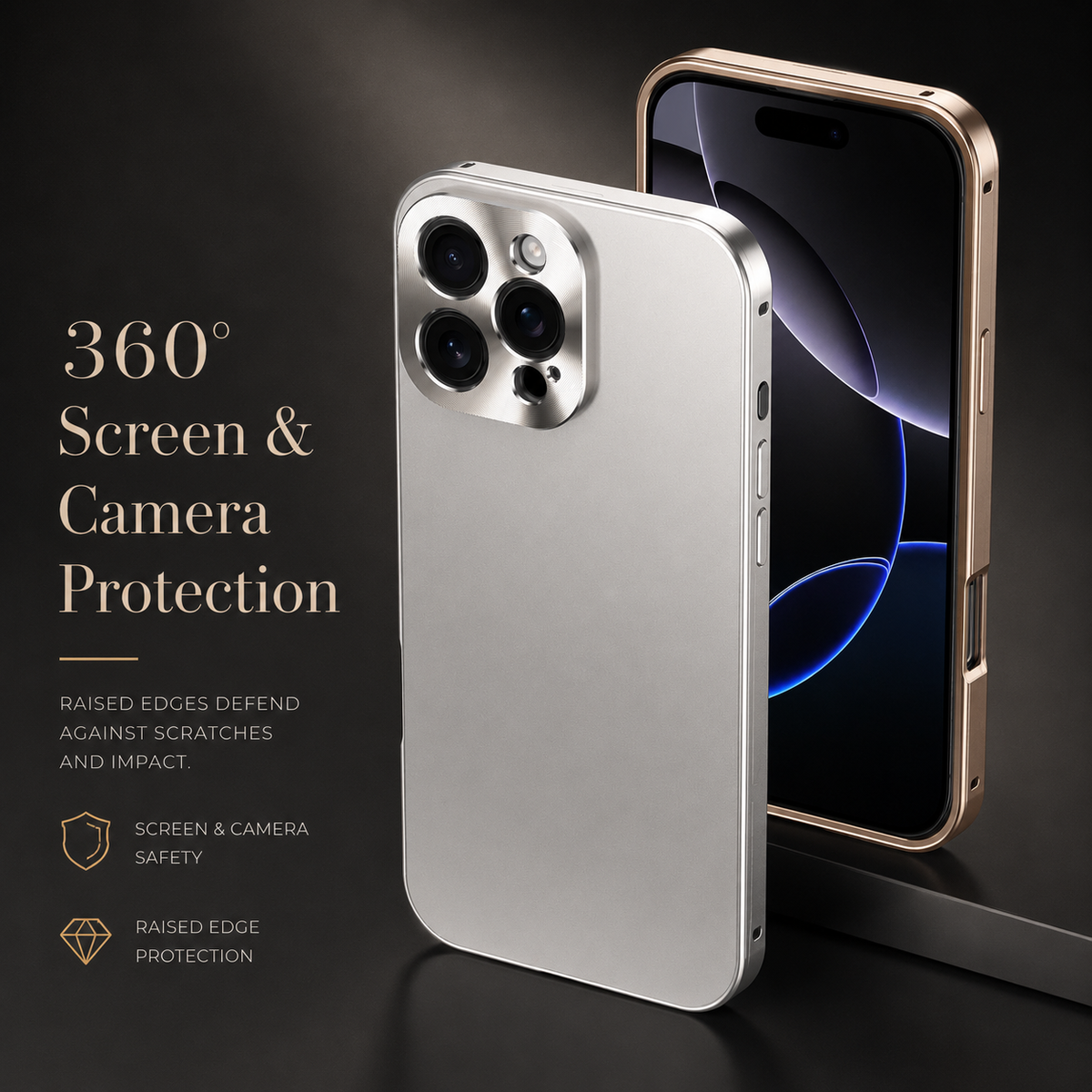 Premium iPhone Case Magnetic Aluminum Frame Shockproof Protective Cover Full Camera Lens Protection Slim Metal Design Wireless Charging Compatible