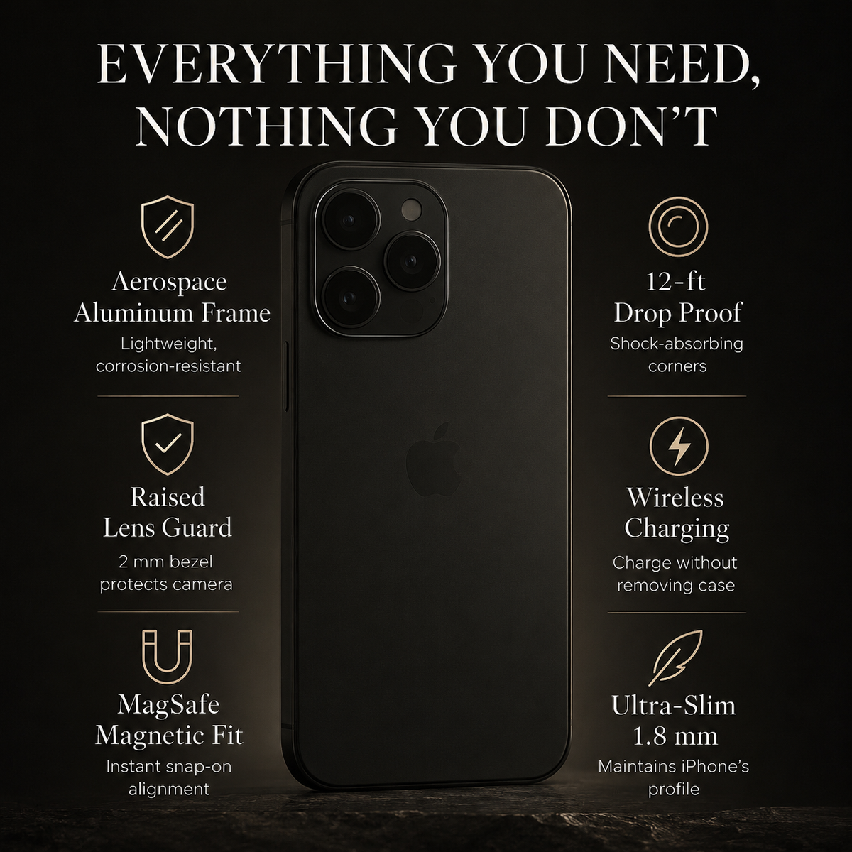 Premium iPhone Case Magnetic Aluminum Frame Shockproof Protective Cover Full Camera Lens Protection Slim Metal Design Wireless Charging Compatible