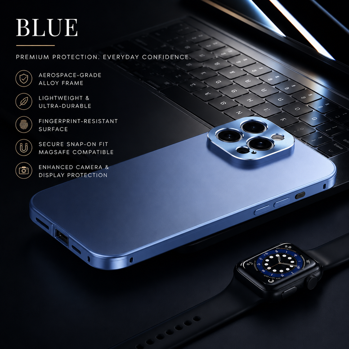 Premium iPhone Case Magnetic Aluminum Frame Shockproof Protective Cover Full Camera Lens Protection Slim Metal Design Wireless Charging Compatible