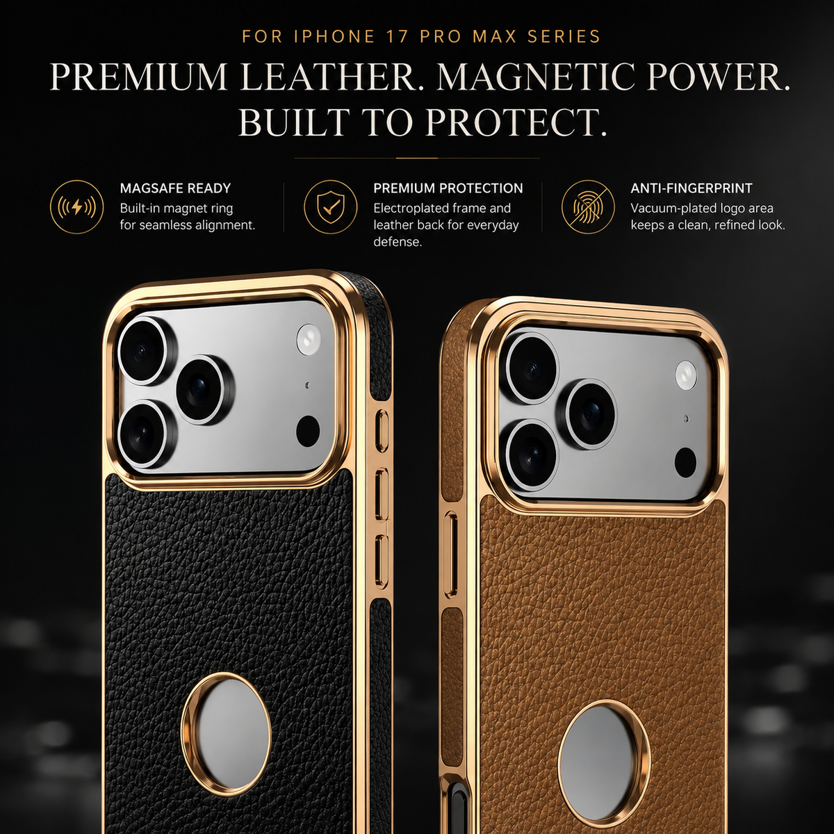 Premium iPhone Case Magnetic Cowhide Leather Cover Lychee Texture Slim Protective Anti Fingerprint Grip