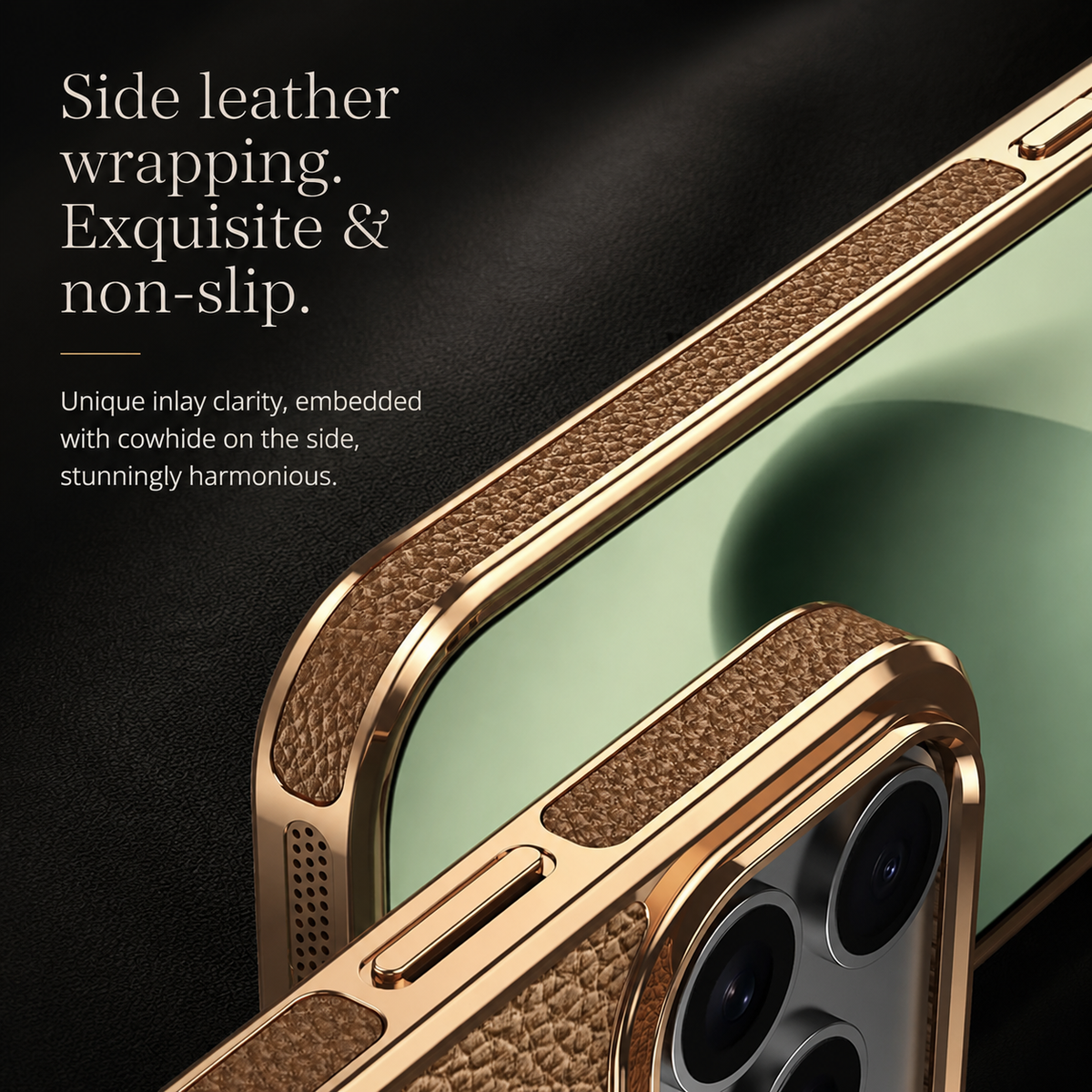 Premium iPhone Case Magnetic Cowhide Leather Cover Lychee Texture Slim Protective Anti Fingerprint Grip