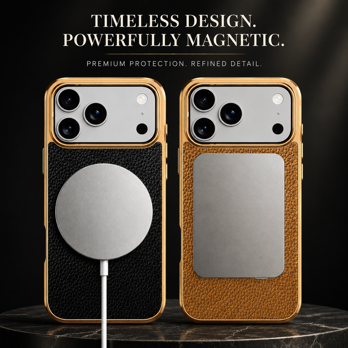Premium iPhone Case Magnetic Cowhide Leather Cover Lychee Texture Slim Protective Anti Fingerprint Grip