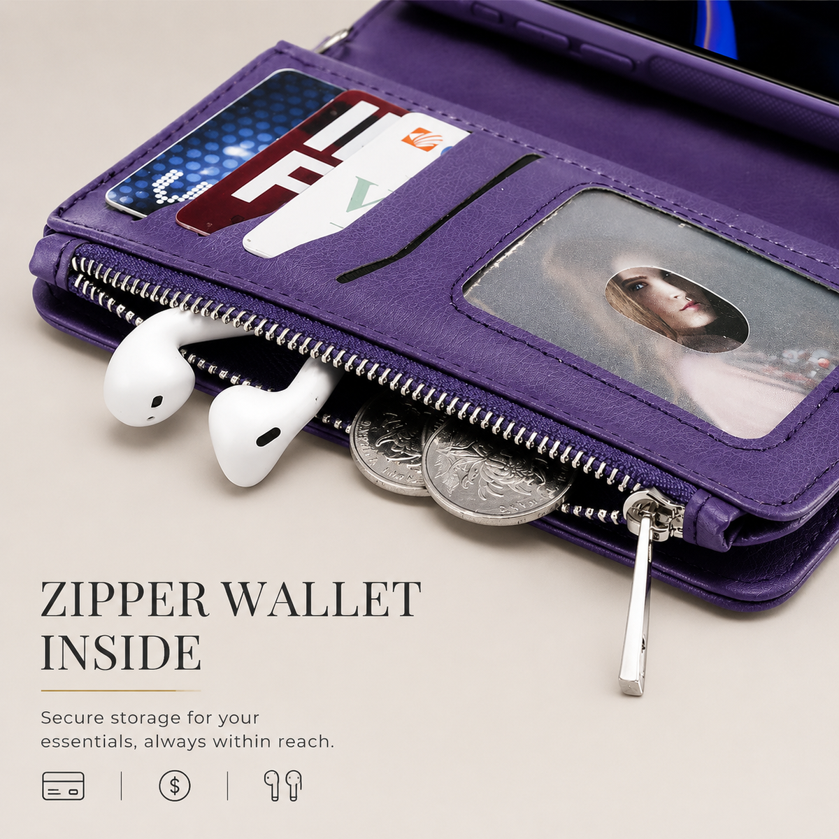 Premium iPhone Case Magnetic Detachable Wallet Flip Cover PU Leather Card Holder Stand Feature Full Protection