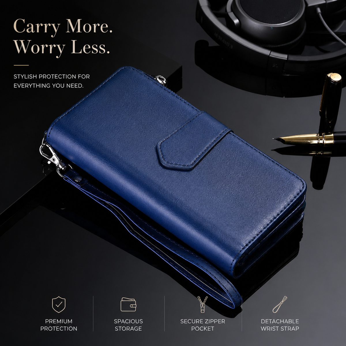 Premium iPhone Case Magnetic Detachable Wallet Flip Cover PU Leather Card Holder Stand Feature Full Protection