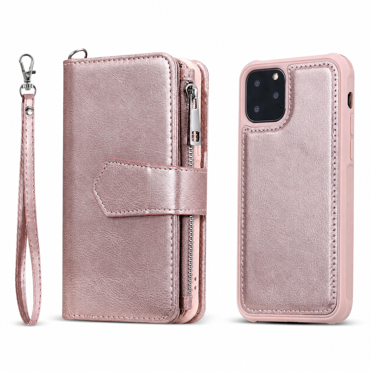 Premium iPhone Case Magnetic Detachable Wallet Flip Cover PU Leather Card Holder Stand Feature Full Protection