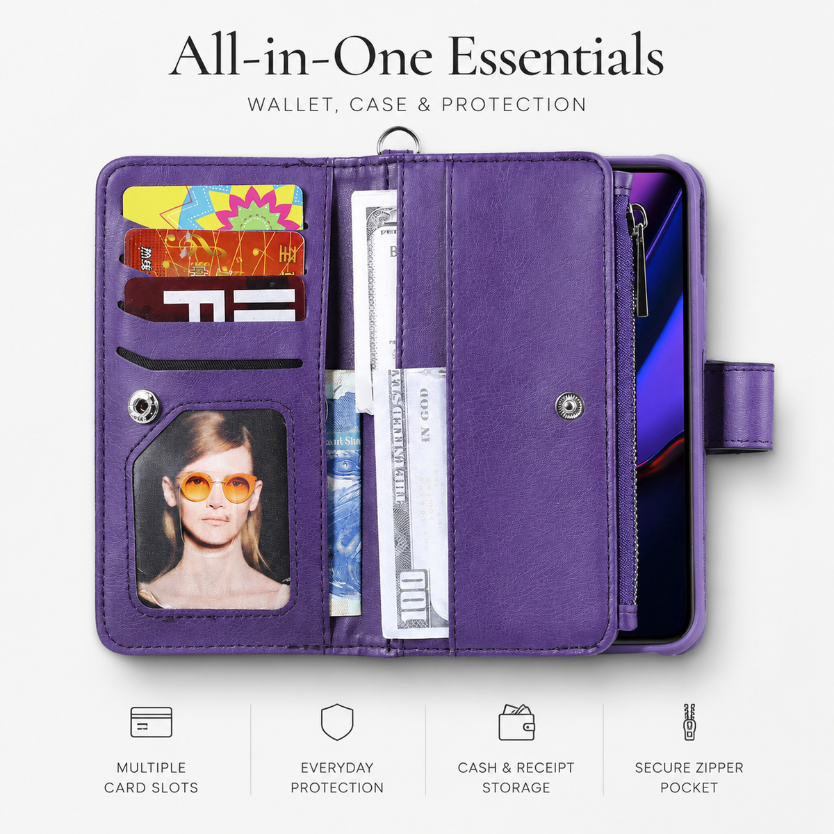 Premium iPhone Case Magnetic Detachable Wallet Flip Cover PU Leather Card Holder Stand Feature Full Protection