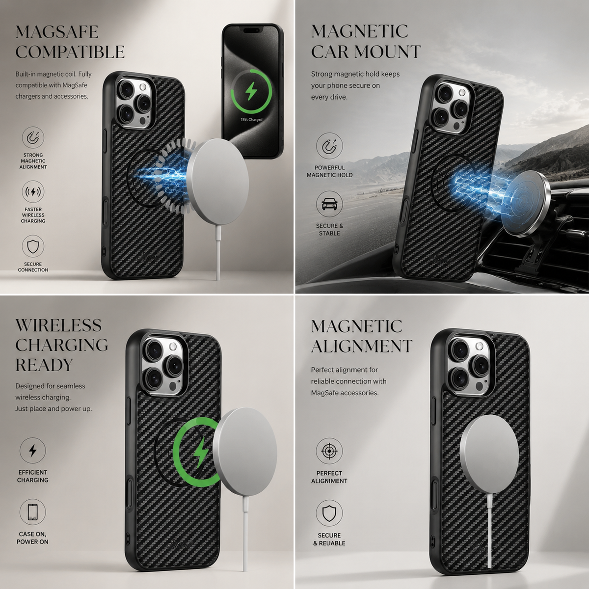Premium iPhone Case Magnetic Faux Leather Wallet Cover Card Holder Stand MagSafe Shockproof Slim Full Coverage