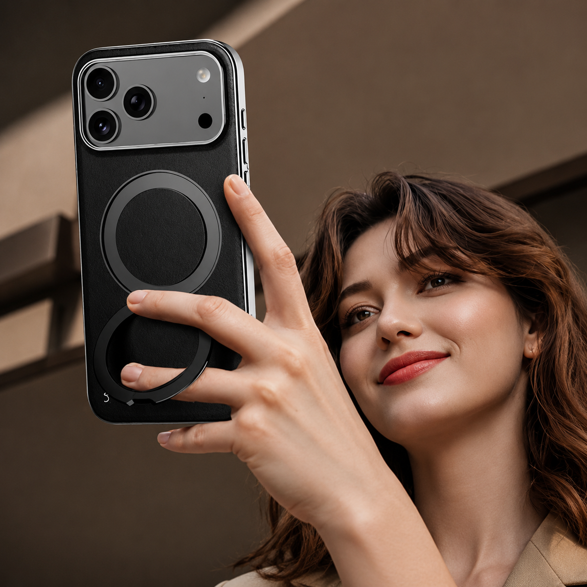 Premium iPhone Case Magnetic Leather Protective Cover Rotating Ring Holder Shockproof Full Lens Protection Slim PC TPU Full Coverage