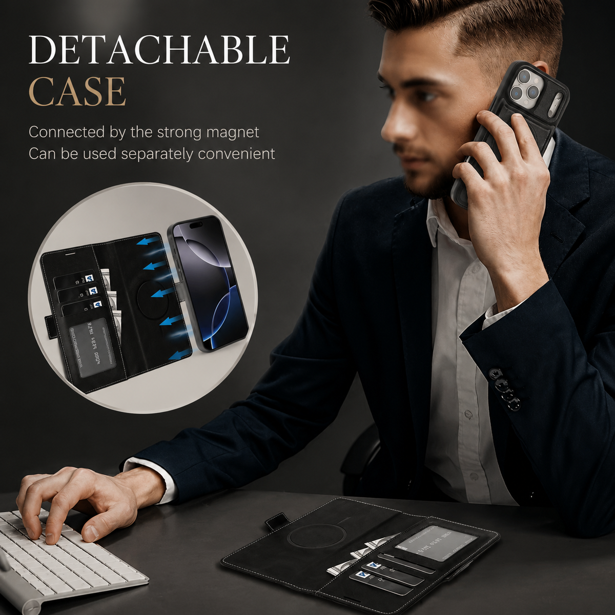 Premium iPhone Case Magnetic Leather Wallet Cover Flip Card Holder MagSafe Dual Layer Shockproof Matte Protection