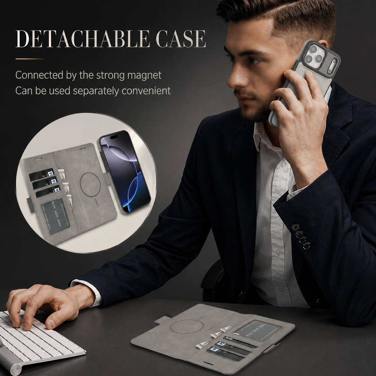 Premium iPhone Case Magnetic Leather Wallet Cover Flip Card Holder MagSafe Dual Layer Shockproof Matte Protection