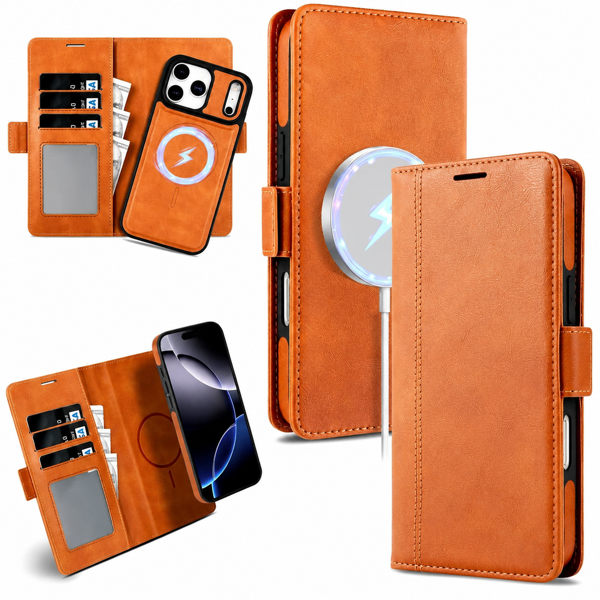 Premium iPhone Case Magnetic Leather Wallet Cover Flip Card Holder MagSafe Dual Layer Shockproof Matte Protection