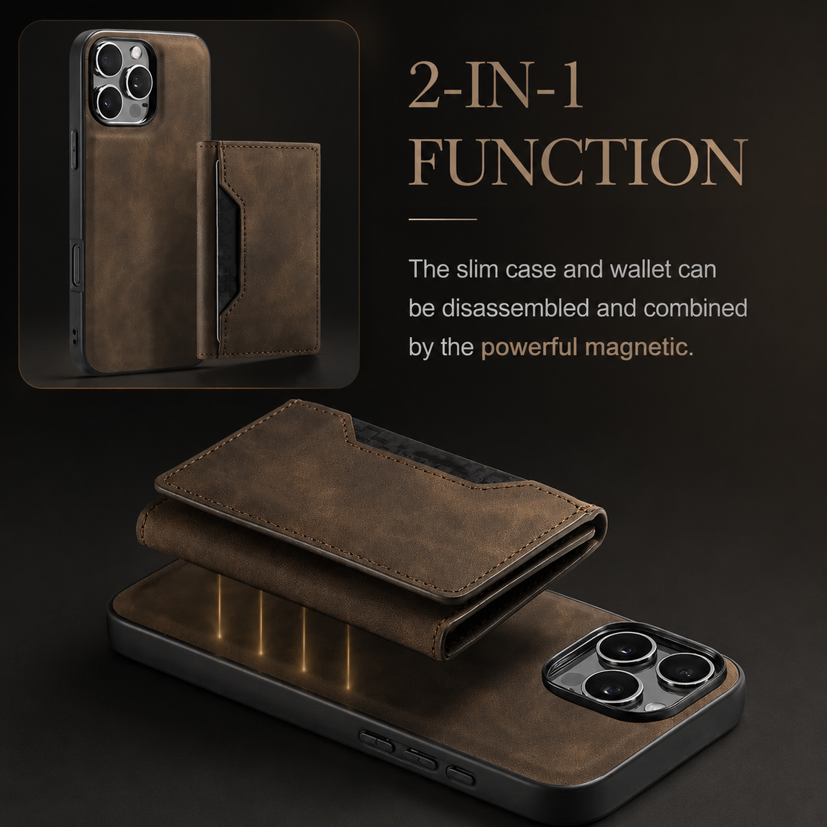Premium iPhone Case Magnetic Leather Wallet Cover Kickstand Card Holder Money Storage Shockproof Protective Design