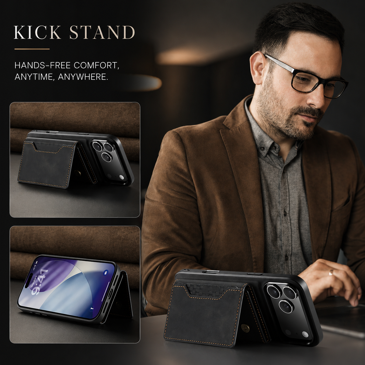 Premium iPhone Case Magnetic Leather Wallet Cover Kickstand Card Holder Money Storage Shockproof Protective Design