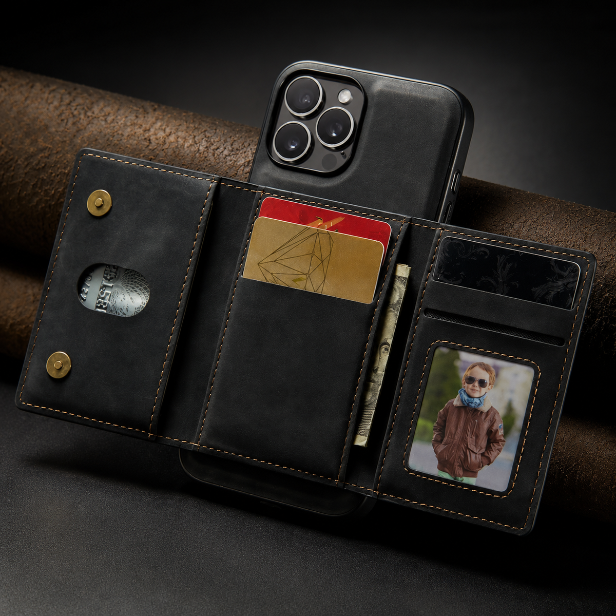 Premium iPhone Case Magnetic Leather Wallet Cover Kickstand Card Holder Money Storage Shockproof Protective Design