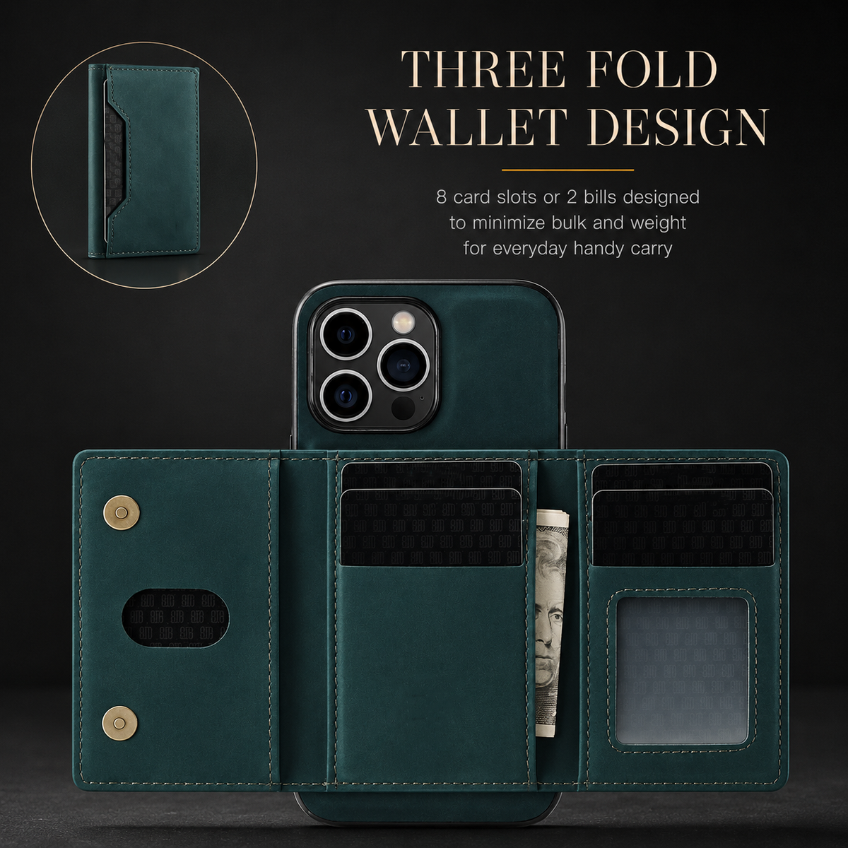 Premium iPhone Case Magnetic Leather Wallet Cover Kickstand Card Holder Money Storage Shockproof Protective Design
