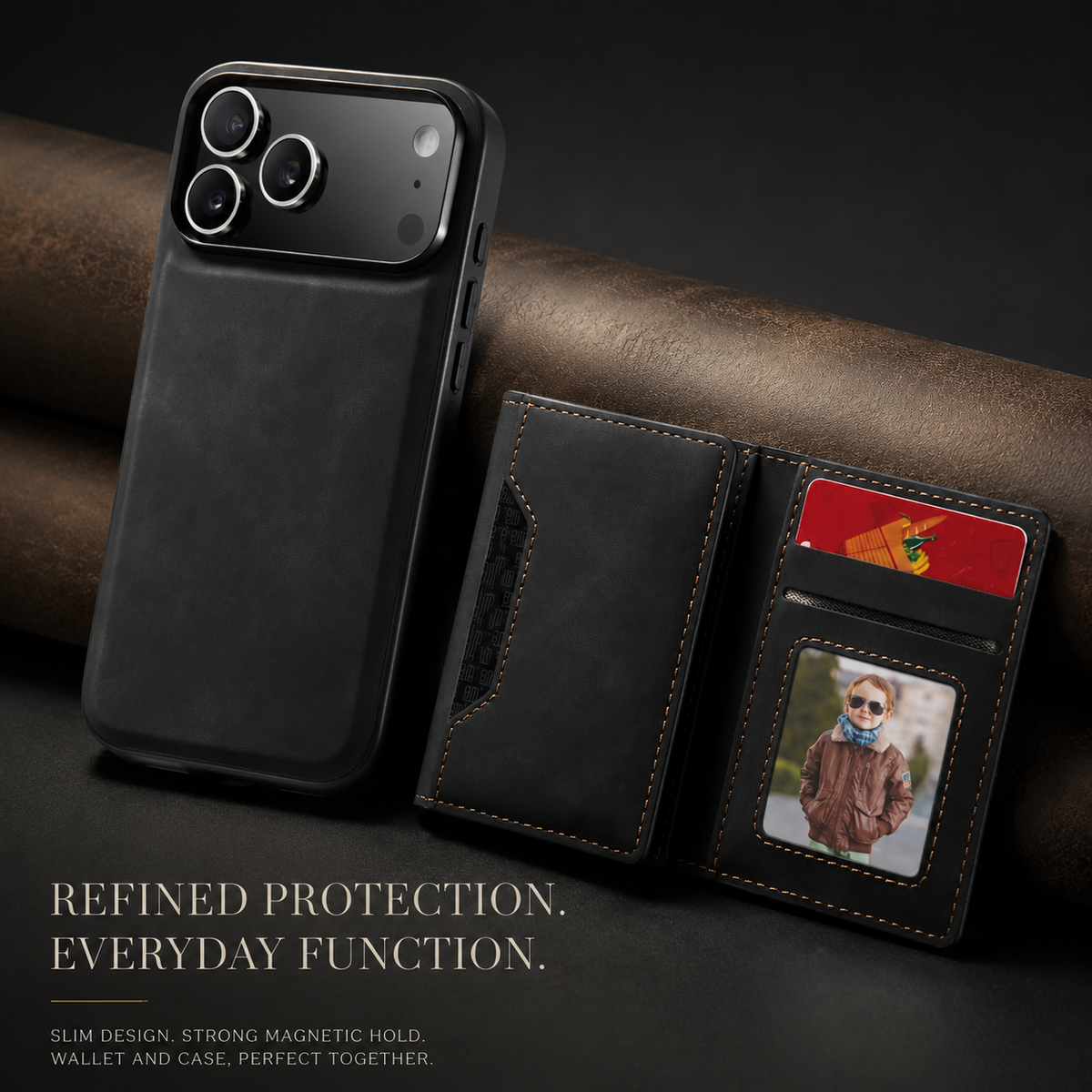 Premium iPhone Case Magnetic Leather Wallet Cover Kickstand Card Holder Money Storage Shockproof Protective Design