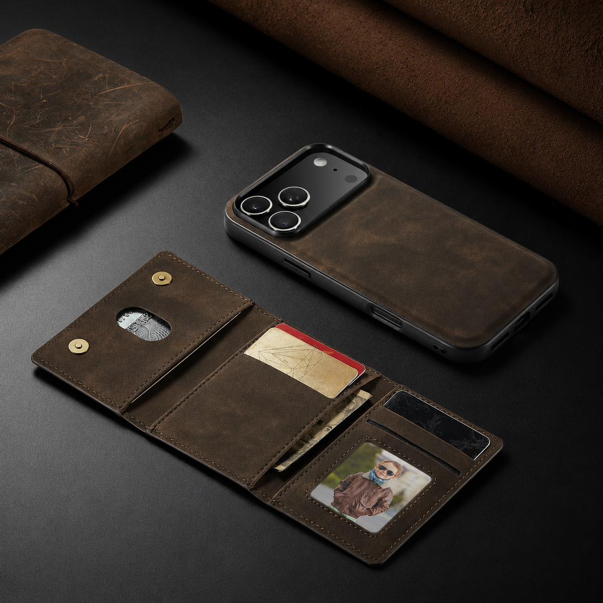 Premium iPhone Case Magnetic Leather Wallet Cover Kickstand Card Holder Money Storage Shockproof Protective Design