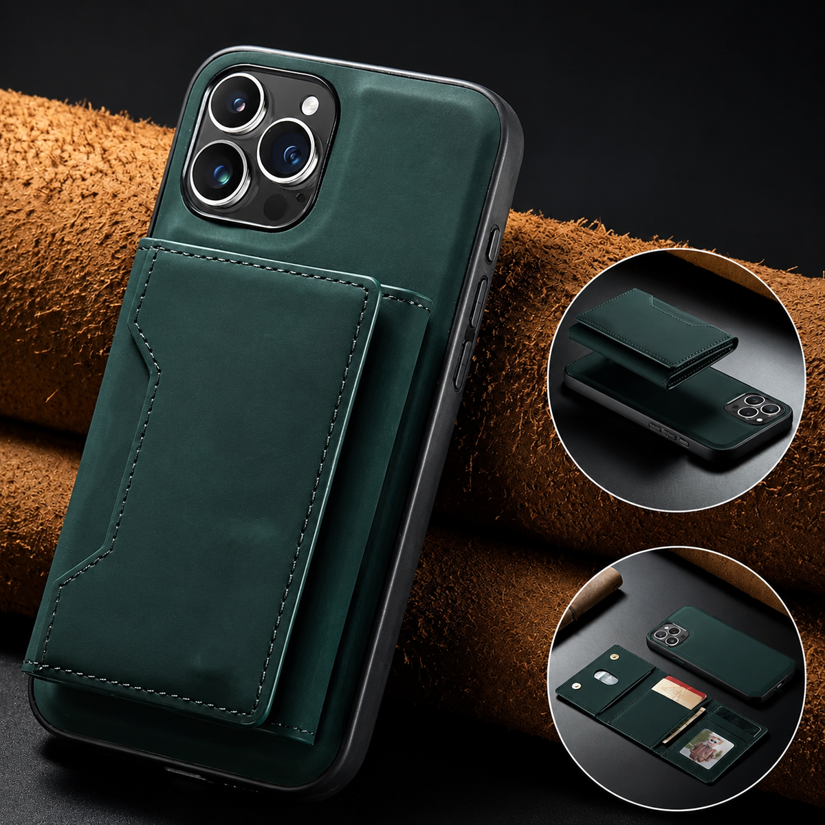 Premium iPhone Case Magnetic Leather Wallet Cover Kickstand Card Holder Money Storage Shockproof Protective Design