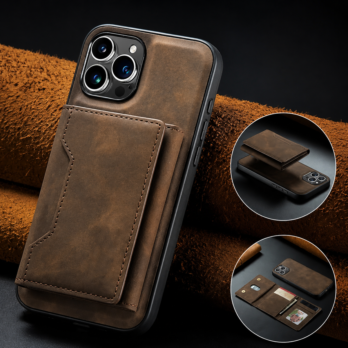 Premium iPhone Case Magnetic Leather Wallet Cover Kickstand Card Holder Money Storage Shockproof Protective Design