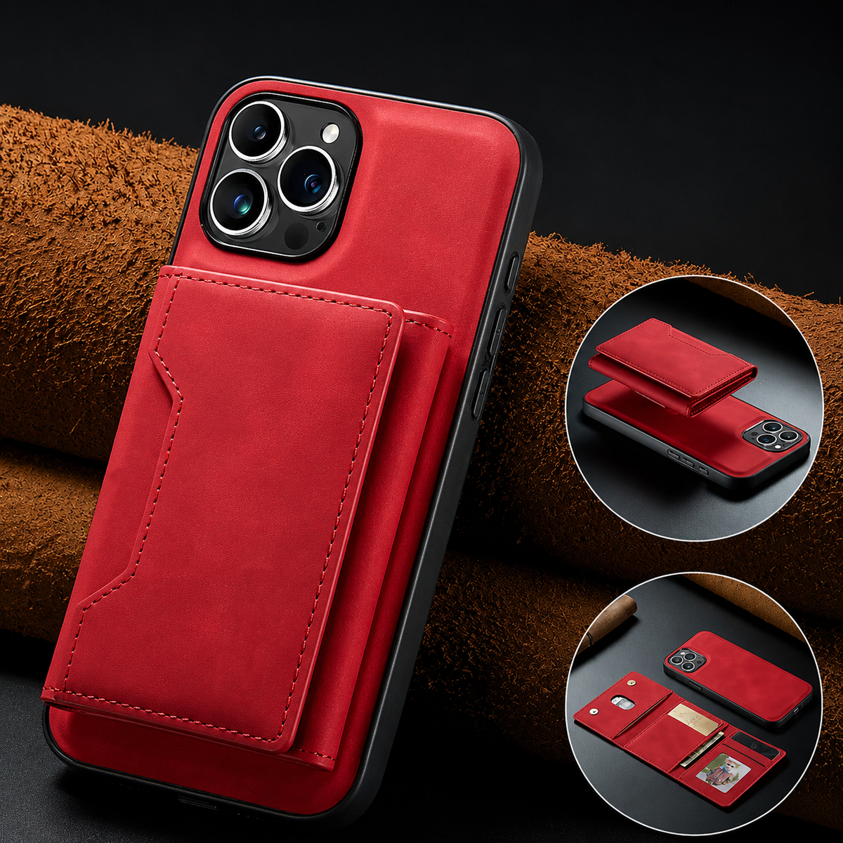 Premium iPhone Case Magnetic Leather Wallet Cover Kickstand Card Holder Money Storage Shockproof Protective Design