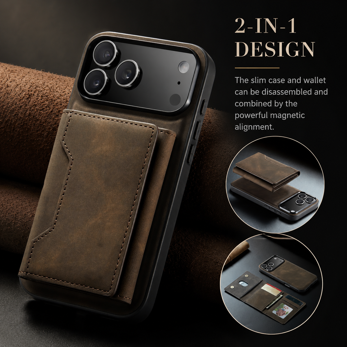 Premium iPhone Case Magnetic Leather Wallet Cover Kickstand Card Holder Money Storage Shockproof Protective Design