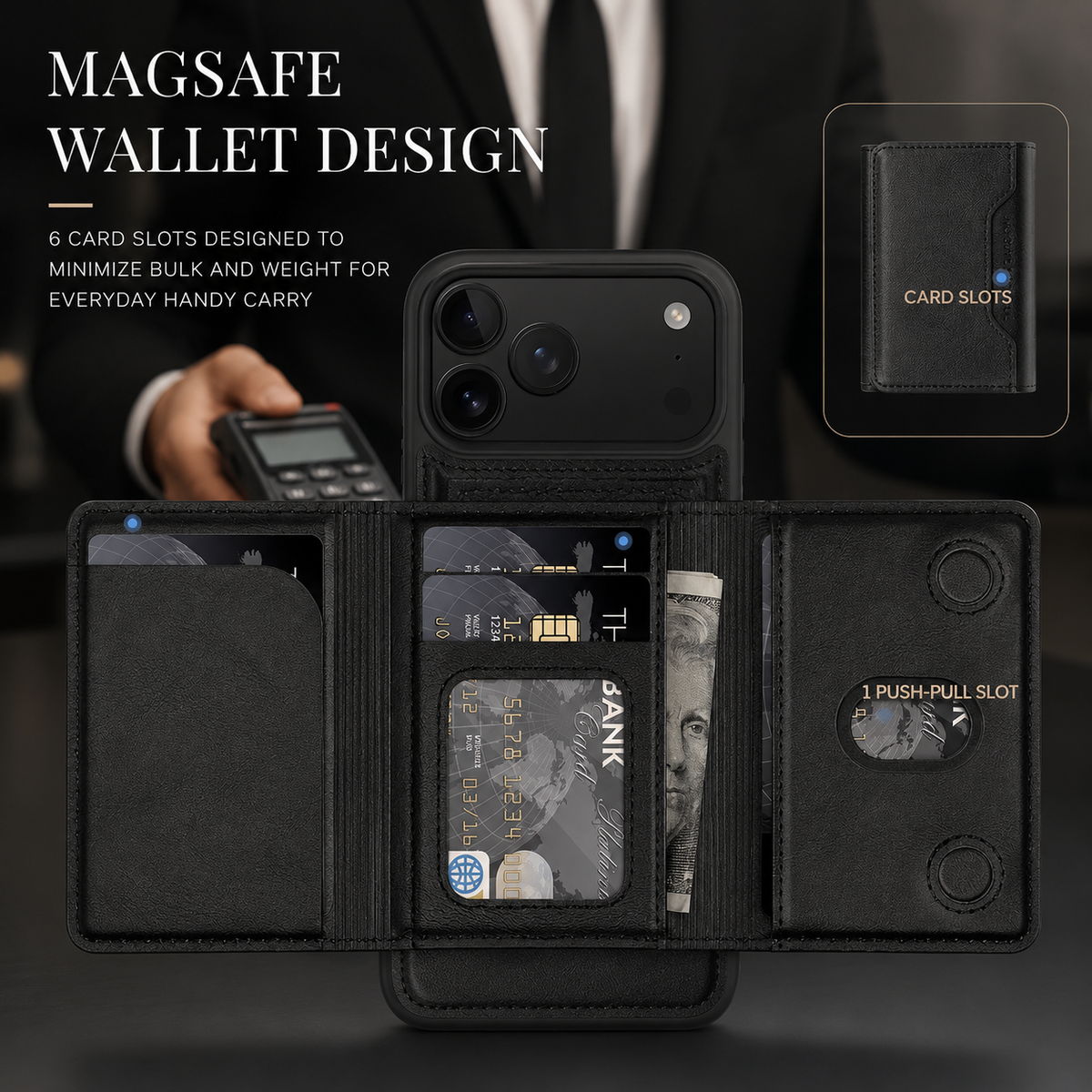 Premium iPhone Case Magnetic PU Leather Wallet Cover Card Holder MagSafe Shockproof Secure Storage Protection