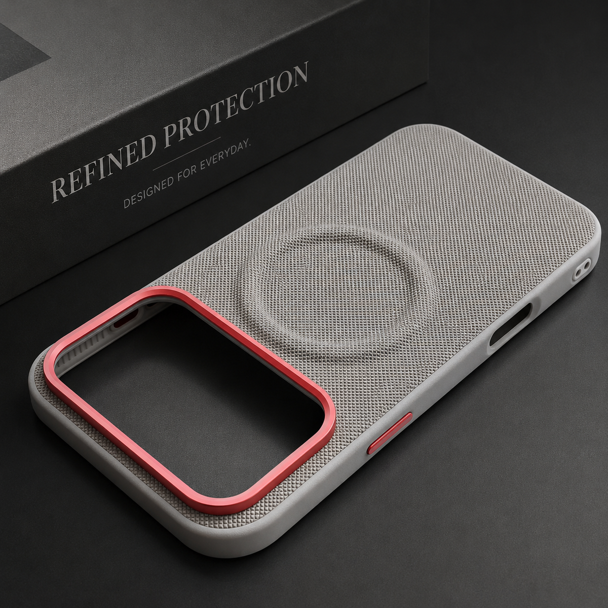 Premium iPhone Case Magnetic Shockproof Leather Cover Diamond Texture Grain MagSafe Wireless Charging Protection