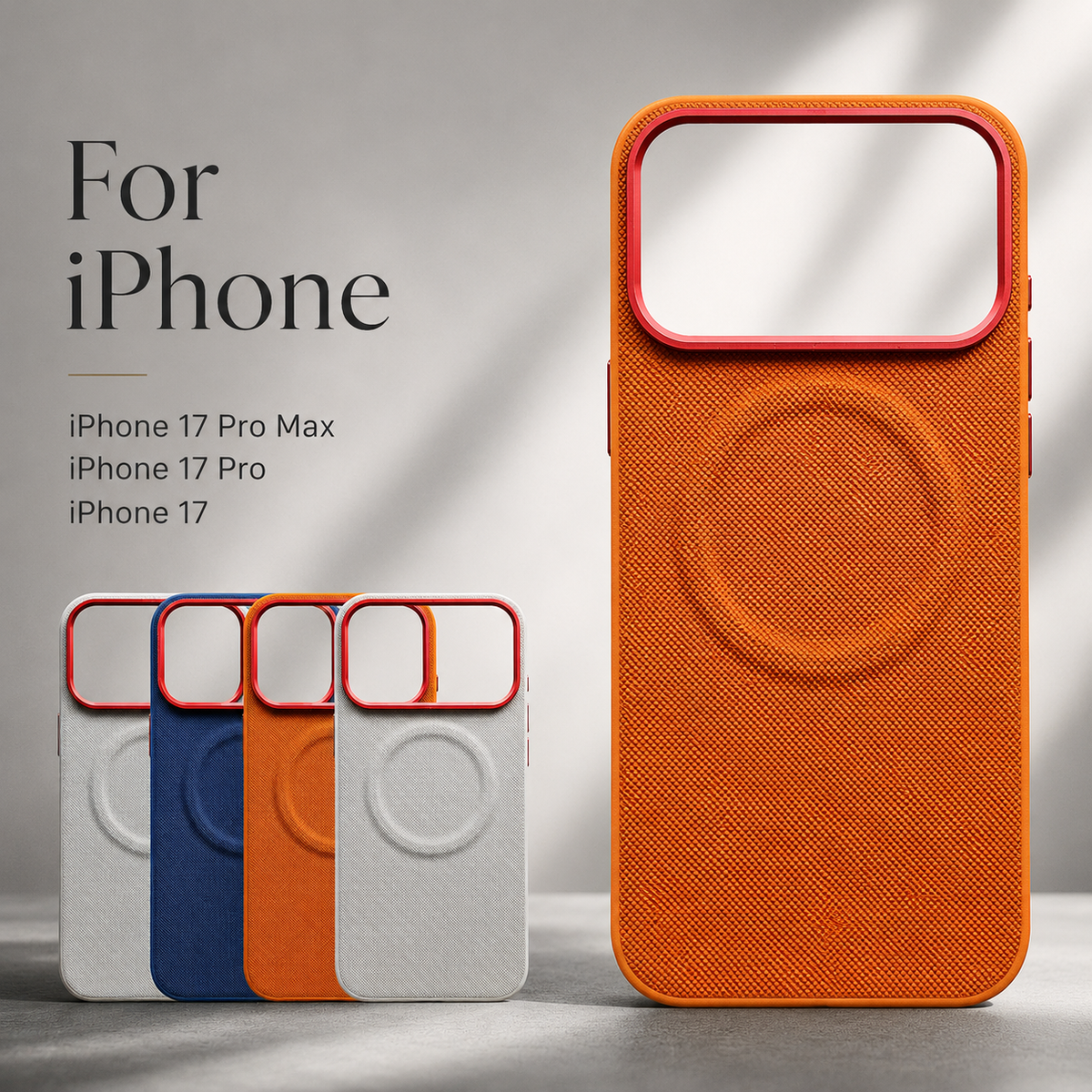 Premium iPhone Case Magnetic Shockproof Leather Cover Diamond Texture Grain MagSafe Wireless Charging Protection