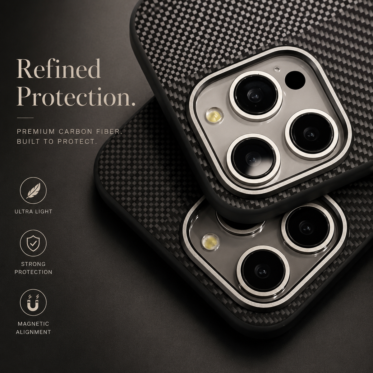Premium iPhone Case Matte Carbon Fiber Magnetic Shockproof Hybrid Protective Cover with Metal Camera Frame