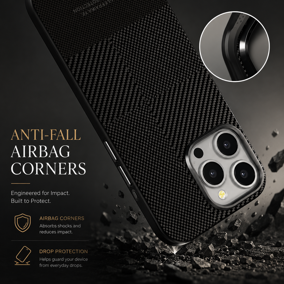 Premium iPhone Case Matte Carbon Fiber Magnetic Shockproof Hybrid Protective Cover with Metal Camera Frame
