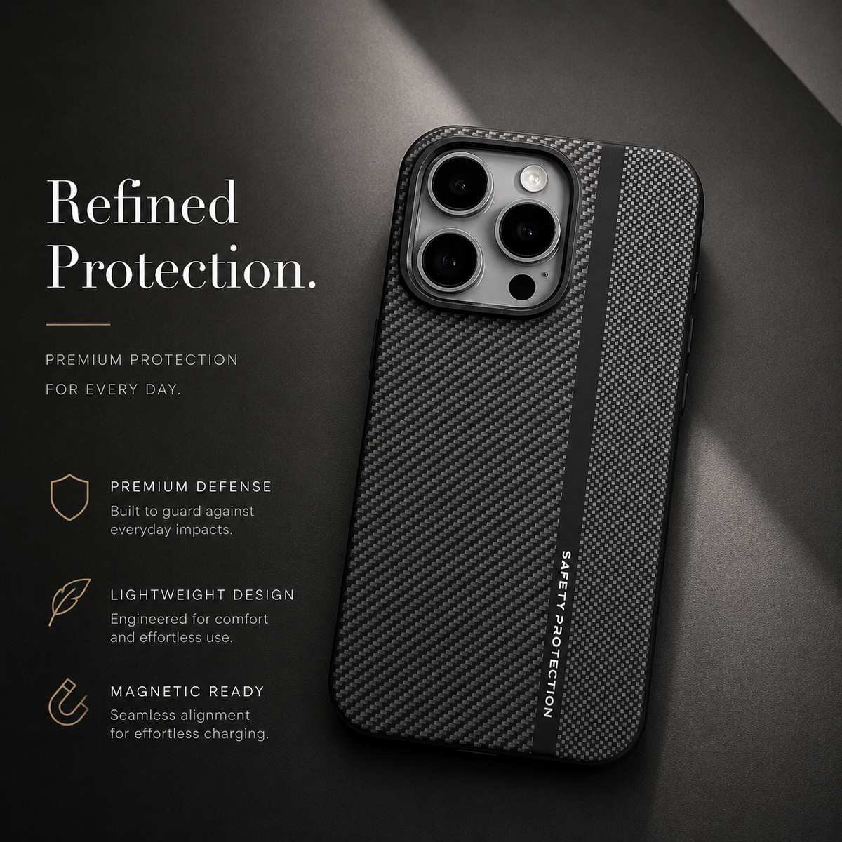 Premium iPhone Case Matte Carbon Fiber Magnetic Shockproof Hybrid Protective Cover with Metal Camera Frame