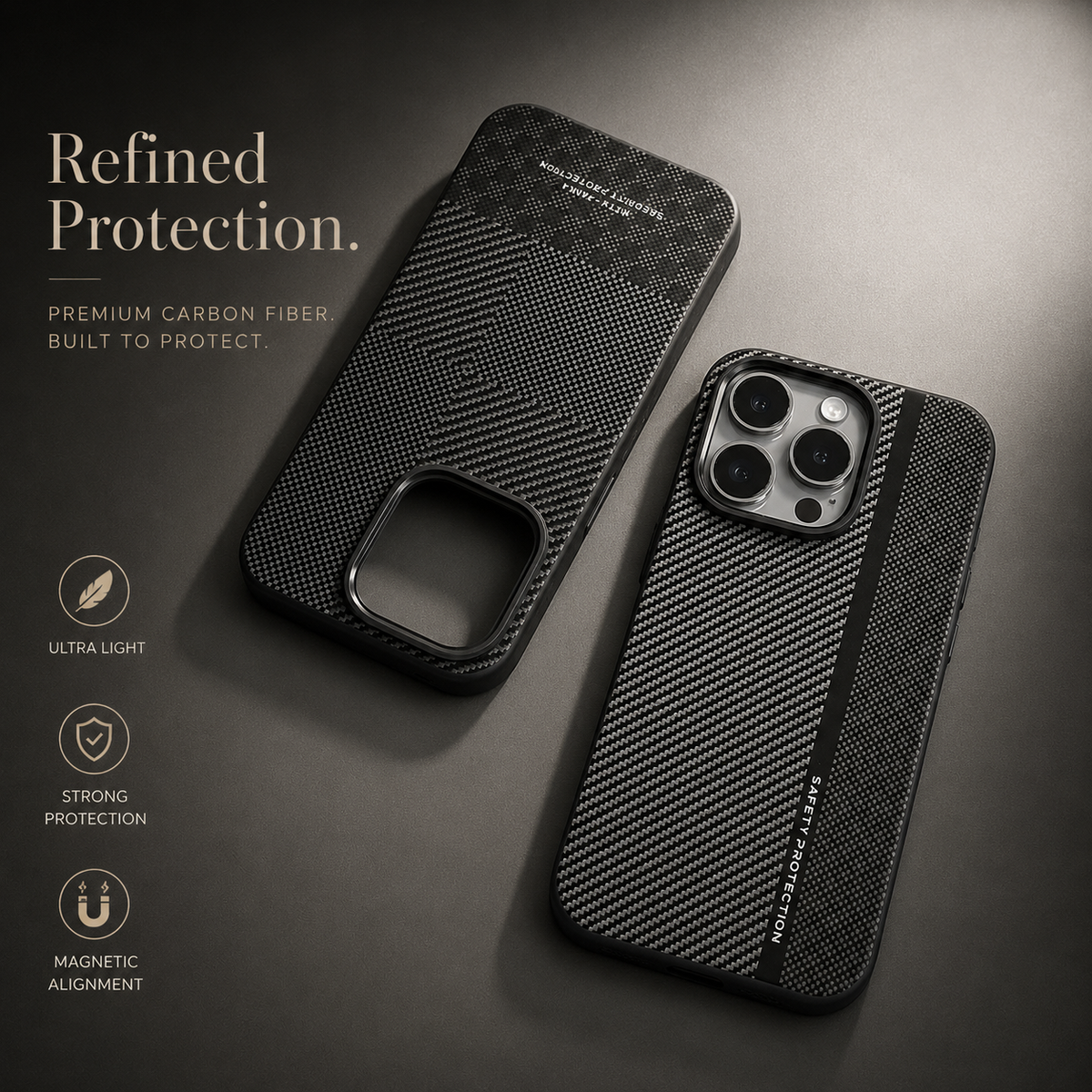 Premium iPhone Case Matte Carbon Fiber Magnetic Shockproof Hybrid Protective Cover with Metal Camera Frame