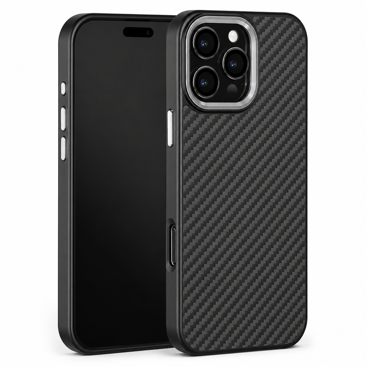 Premium iPhone Case Metal Frame Carbon Fiber Aramid Armor Cover Shockproof Full Coverage Wireless Charging Compatible Protective Design
