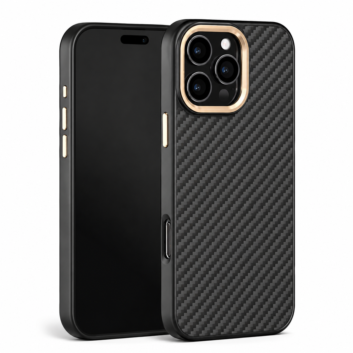 Premium iPhone Case Metal Frame Carbon Fiber Aramid Armor Cover Shockproof Full Coverage Wireless Charging Compatible Protective Design