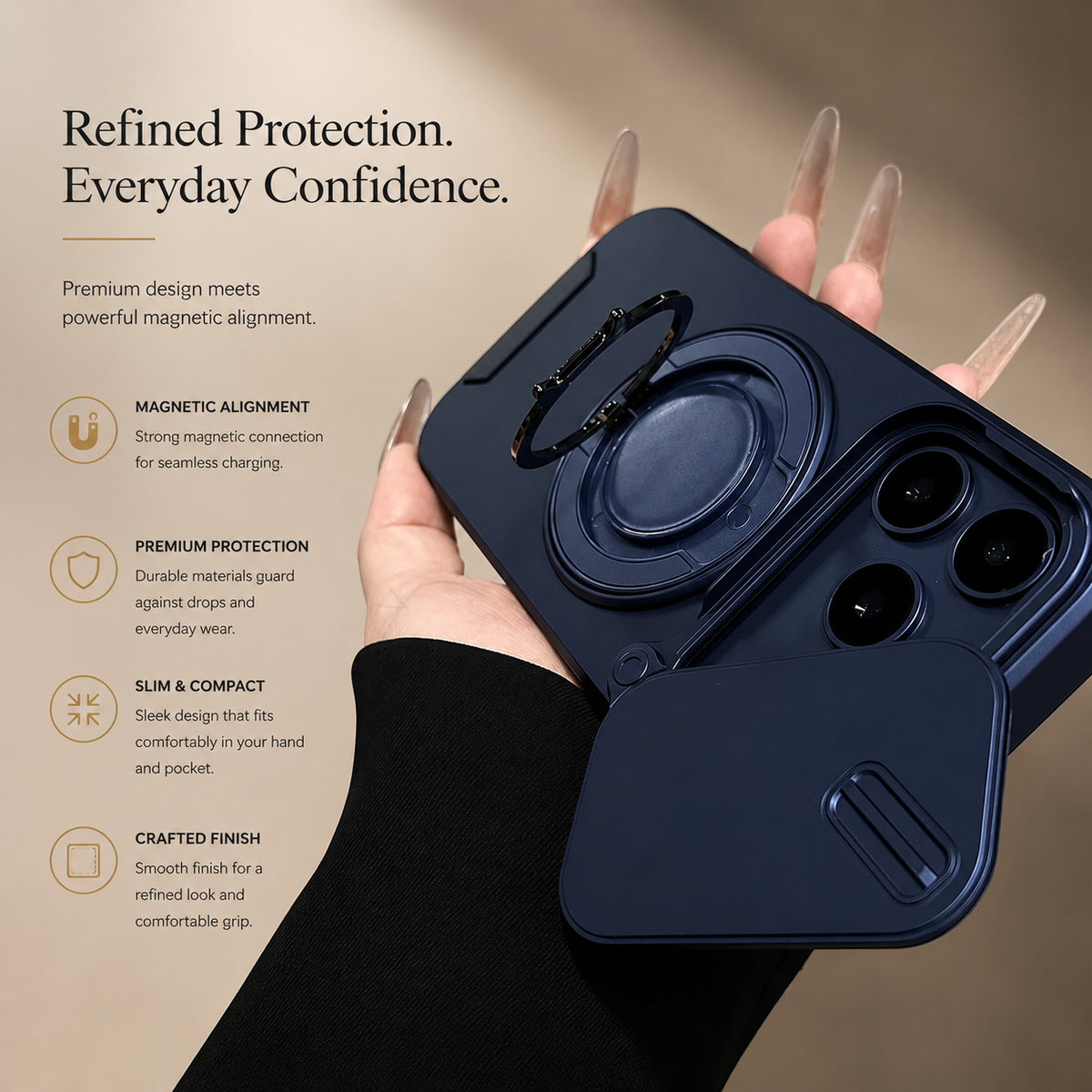 Premium iPhone Case Military Armor Magnetic Ring Stand Shockproof Protective Cover Full Lens Protection Dual Layer Full Coverage