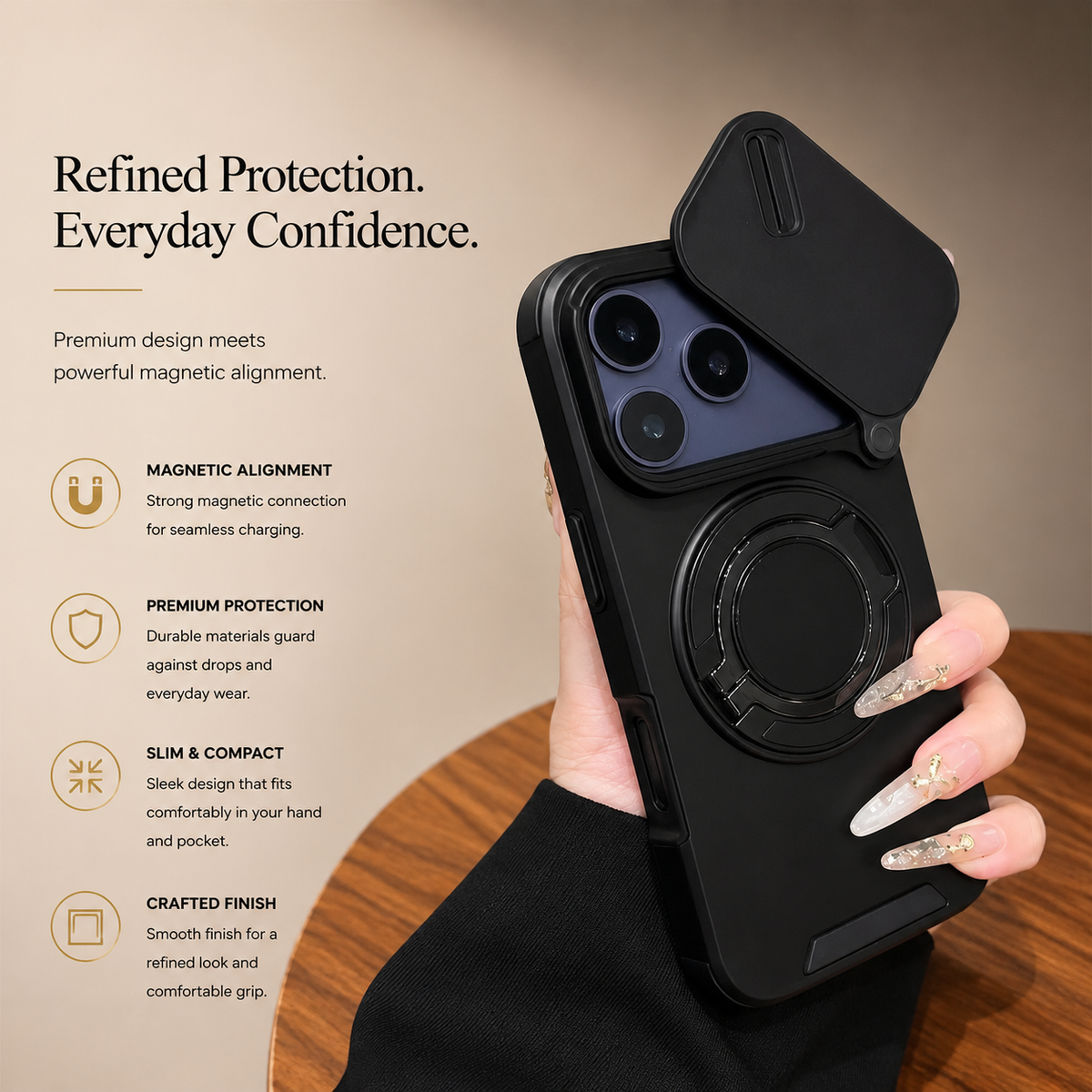 Premium iPhone Case Military Armor Magnetic Ring Stand Shockproof Protective Cover Full Lens Protection Dual Layer Full Coverage